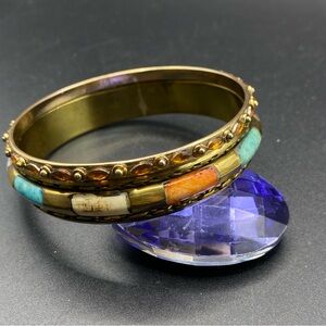 Inlaid Dyed Bone Brass Bangle Made In India Boho & Goldtone Decorative Bangle